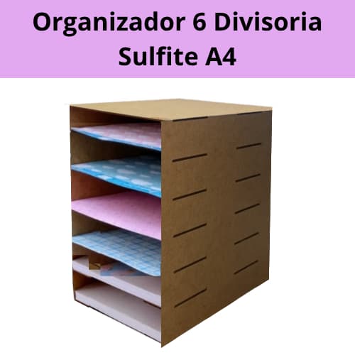 Organizador De Documentos A4 + De 2000 Folhas Escritório Mdf cores Crú Divisórias organizador Sulfite A4 com 6 divisória