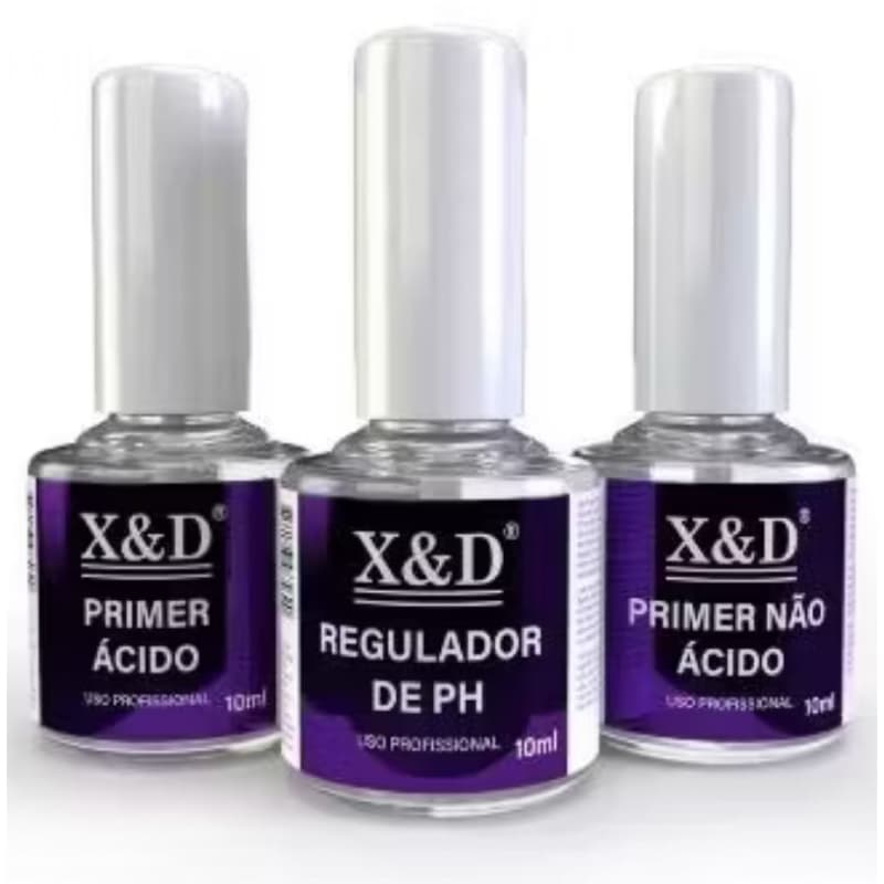 Kit 10ml Preparadores Primer Ácido + Primer Não Ácido + Regulador De PH Unhas De Gel Acrigel E Porcelana
