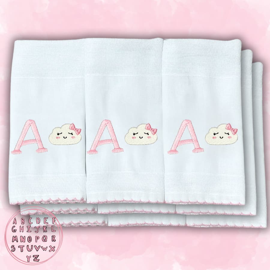 Kit 10 Boca Fralda Personalizado Com Inicial Do Nome Do Bebe Menino Menina 100% algodão Bordado
