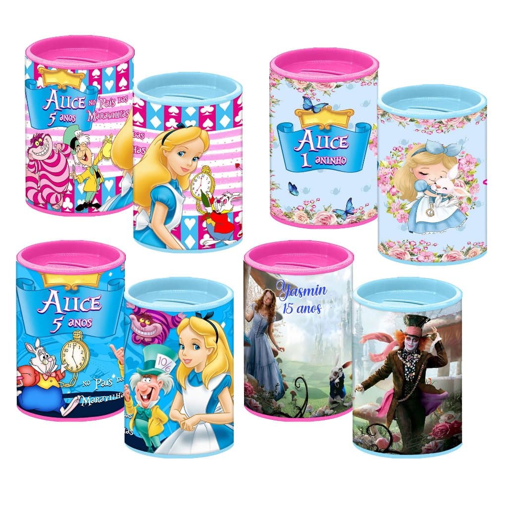 Cofrinho Personalizado Alice no País das Maravilhas Lembrancinha Cofre Festa Aniversário Infantil