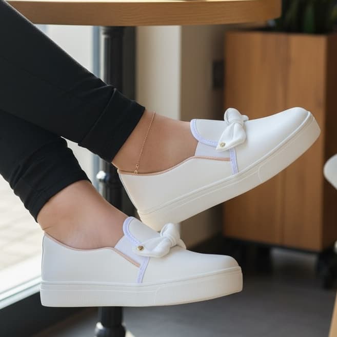 Tênis Feminino Slip On Laço Delicado Confortável Tênis Meia Casual Área Da Saúde Blogueira