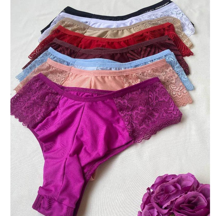 Kit Calcinha Plus size Fio Duplo c/ Renda Lateral Lingerie Feminina Conforto