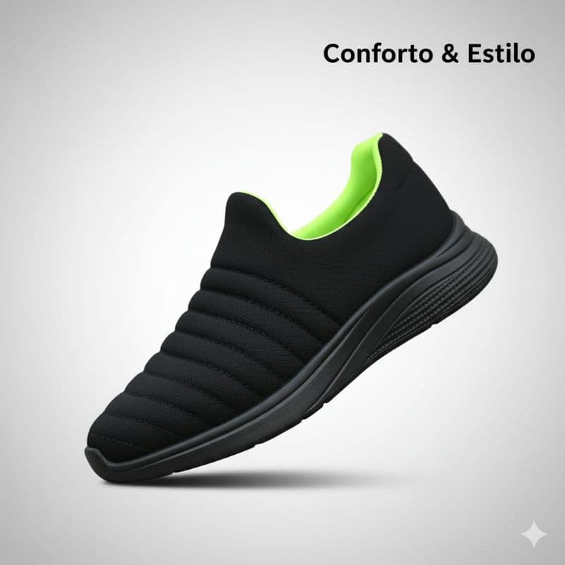 Tênis Infantil Unissex Calce Fácil Bordado Preto com Solado Preta Leve Macio Confortável Do 20 ao 33