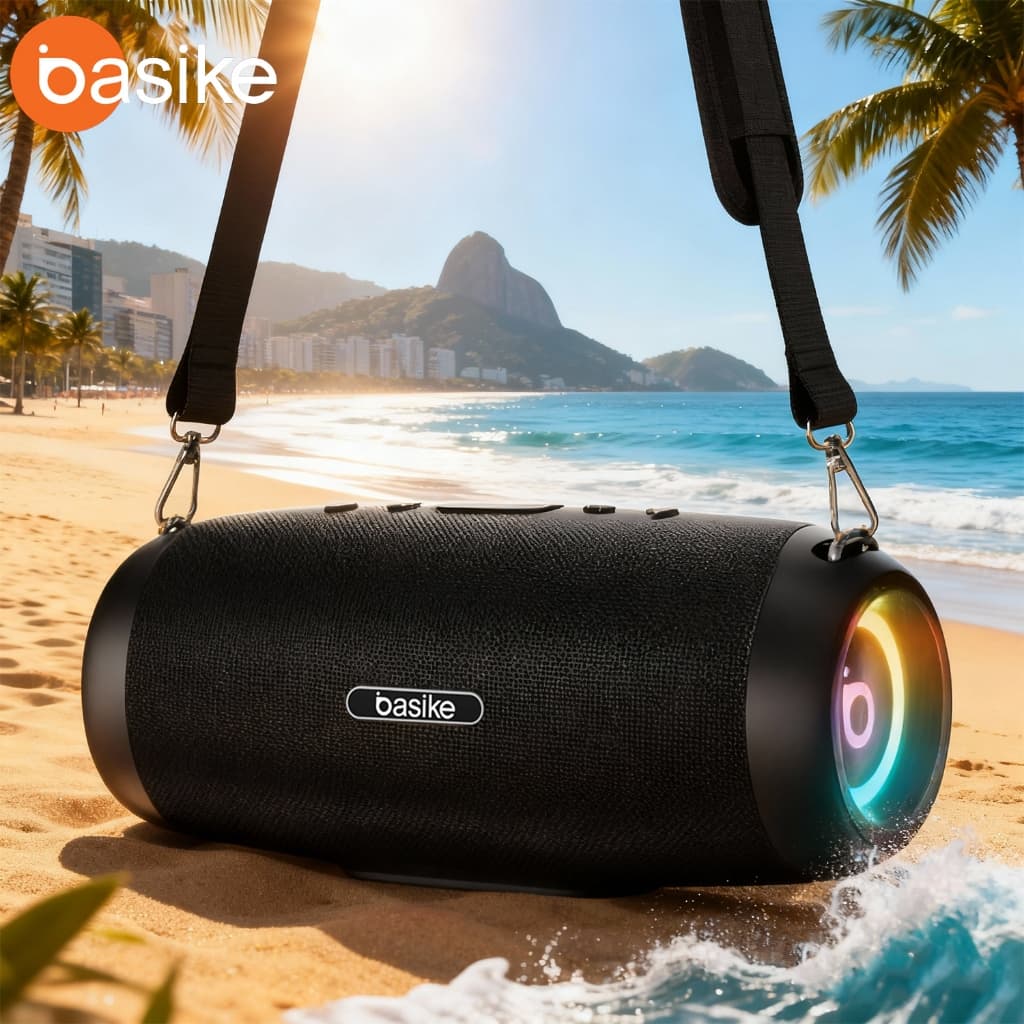 Caixa de Som Bluetooth Basike 100W boombox 4 com Luzes LED – Portátil, Impermeável, Som Potente, Ideal para Exterior