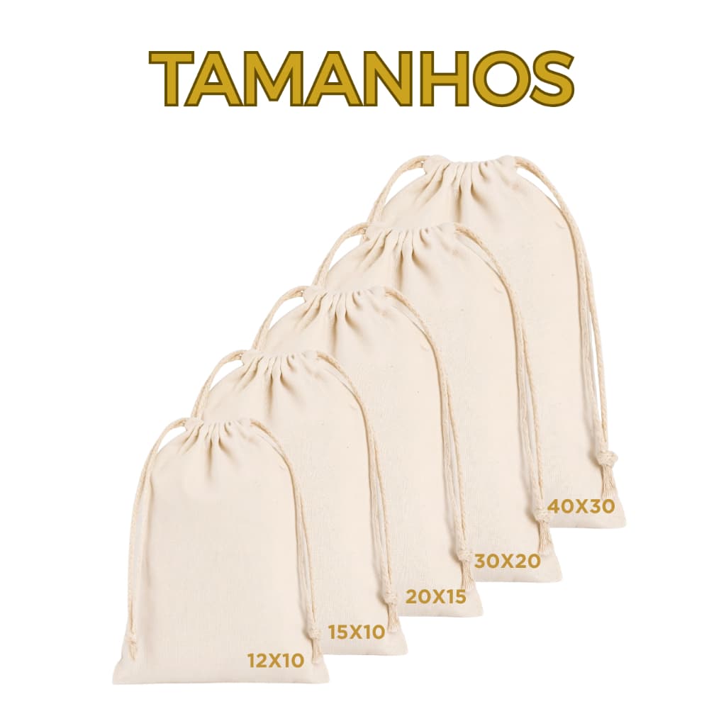 5 unidades Saquinho de Cordão 100% Algodão Cru LISO, SEM PERSONALIZAÇÃO. | Embalagem, Lembrancinha,Organizador.