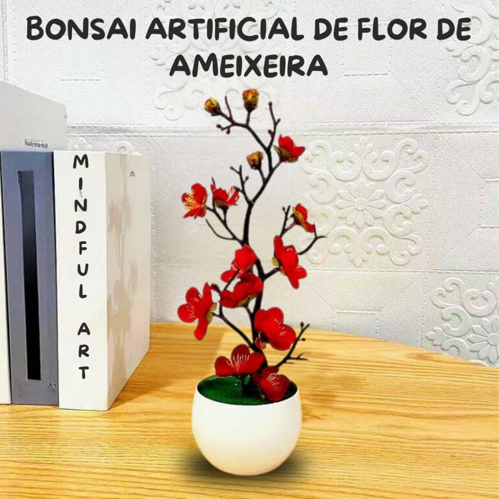 Bonsai Árvore de Flor de Ameixeira Vermelha Artificial – Realismo Beleza eterna sem manutenção.