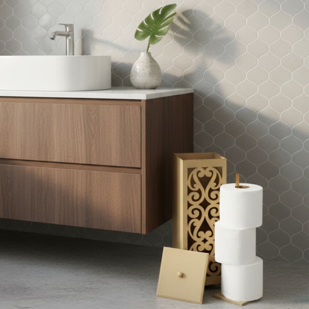 Porta Rolos de Papel Higiênico MDF Cru Arabesco - Decorativo, Resistente e Ideal para Personalizar