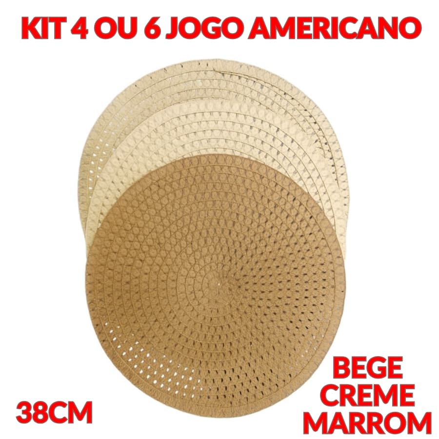 Kit 4 Ou 6 Jogo Americano Tamanho 38CM Fácil De Limpar Fibra Natural Com Fio Dourado Moda Elegante