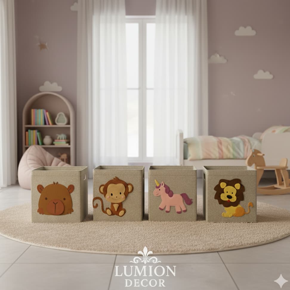 Cestos Organizadores De Brinquedos Em Feltro Cinza Com Animais Fofos Para Quarto Infantil