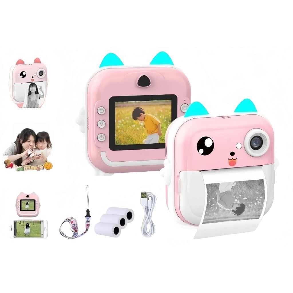 Mini Câmera De Impressão Instantânea Para Infantil Vídeo Fotografia Digital, Rosa/Azul
