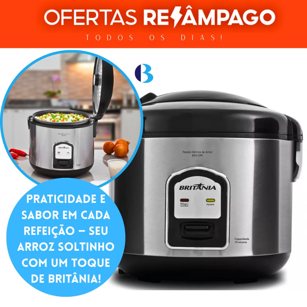 Panela de Arroz Britânia BPA10PI 127V - Elétrica, Automática e Ideal Para Arroz Soltinho e Prático!
