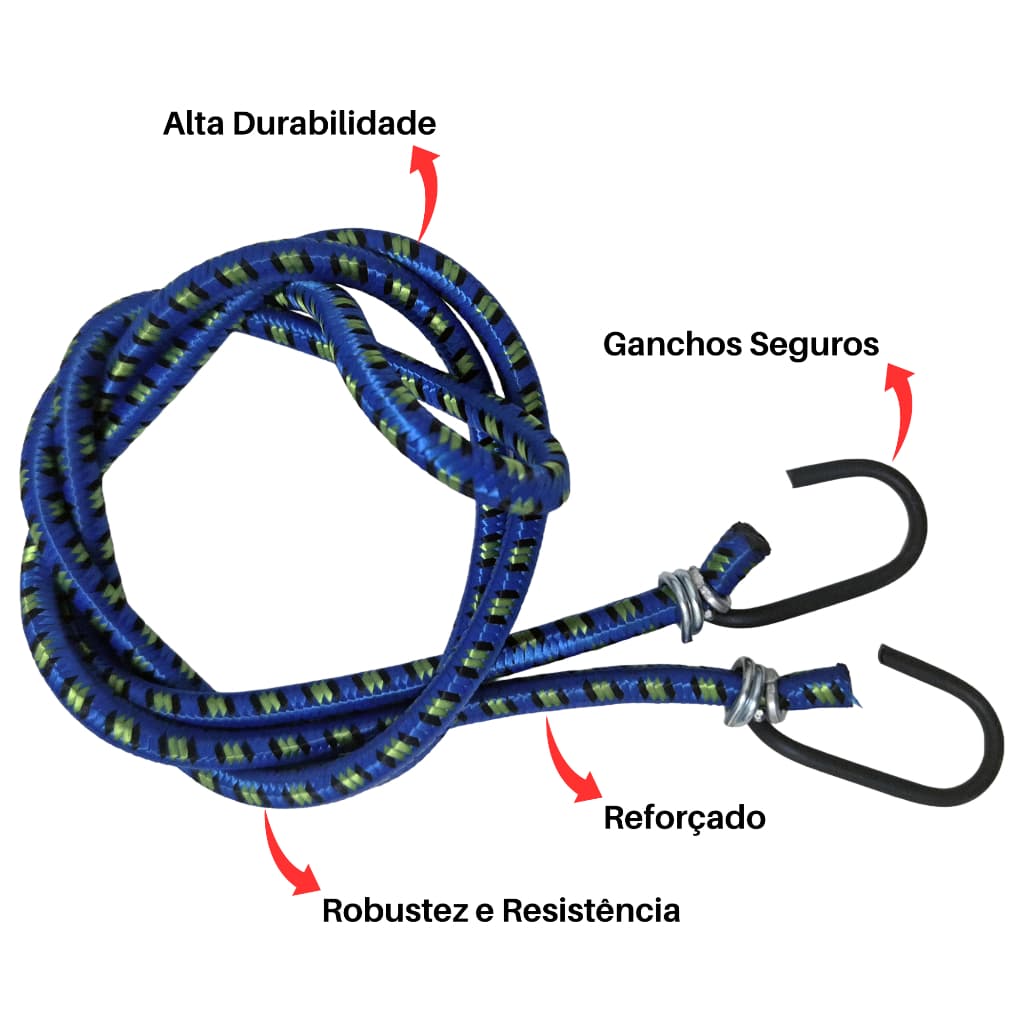 kit 10 Elásticos Bagageiro 2 Metros Pont. Ferro. Extensor  Estique