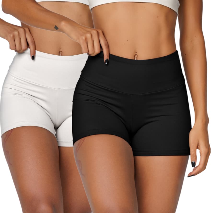 Kit 2 Short Fitness Cintura Alta Sem Transparência Blackout Academia Bermuda Básico Feminino