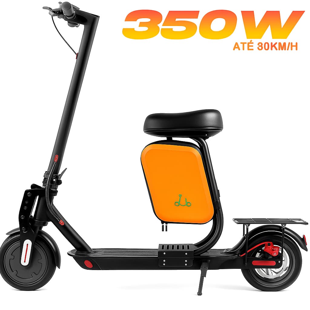 Patinete Elétrico Adulto Profissional 350W Com Banco Bag de 11L Suporta Até 150Kg Alcance de 45Km/h