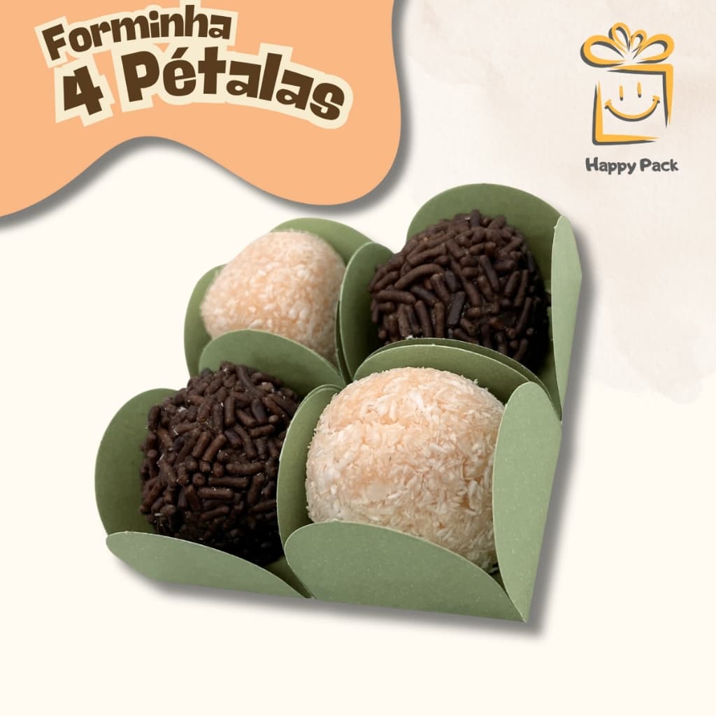 50-400 Forminha 4 Pétalas 3,3x3,3x2,5 Brigadeiro Festa Aniversário Porta Docinhos Oliva Terracota