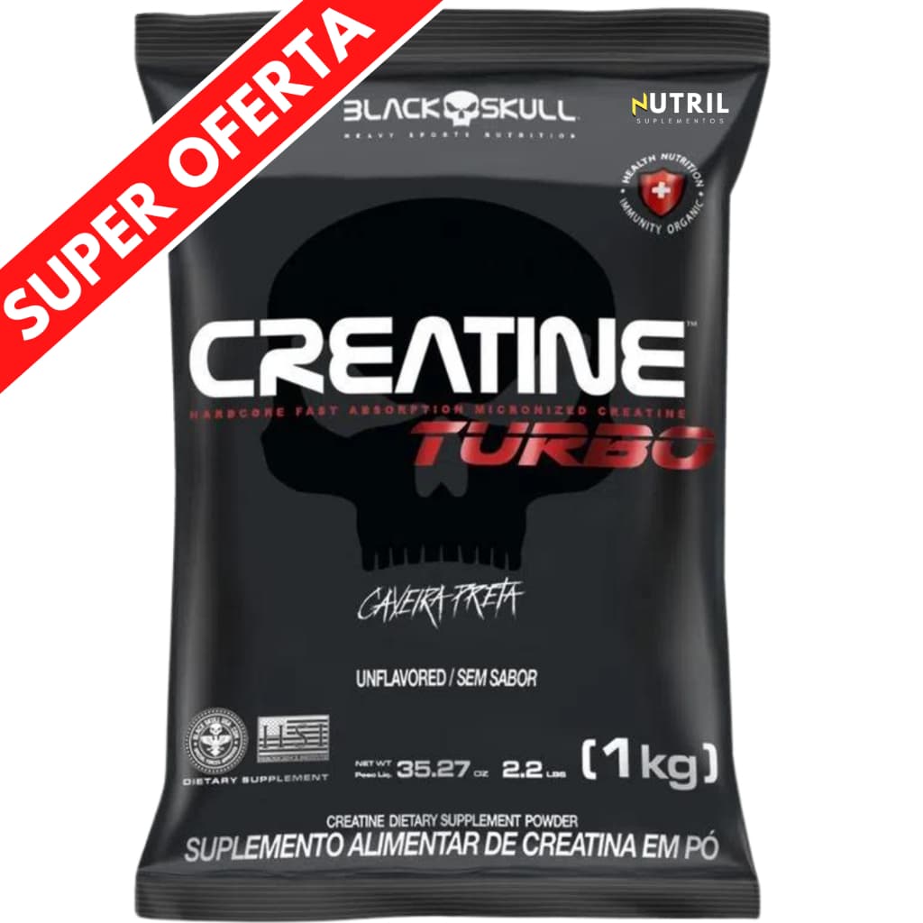 Creatina Turbo Black Skull  1kg - Creatine Monohidratada Turbo Caveira Preta - Refil