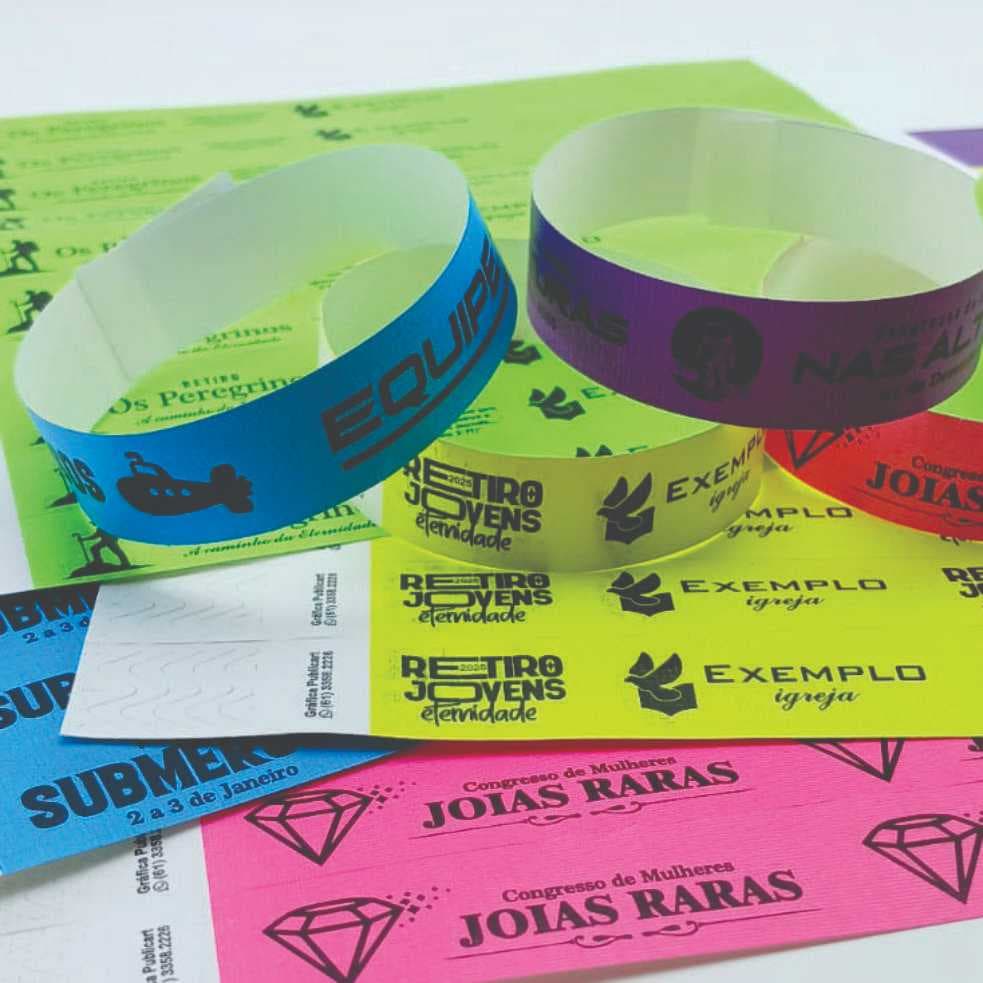 100 Pulseiras de Papel/Nylon - Identificação P/ Retiros, Congressos, Igrejas - PERSONALIZADAS