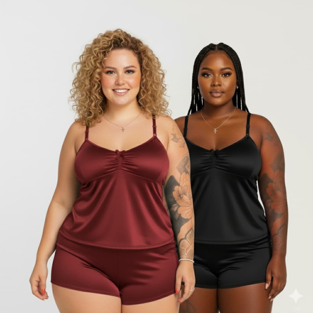 Kit 2 Pijamas Feminino Plus Size LISO. BabyDoll - ShortDoll Super Fresquinho Moda Feminina
