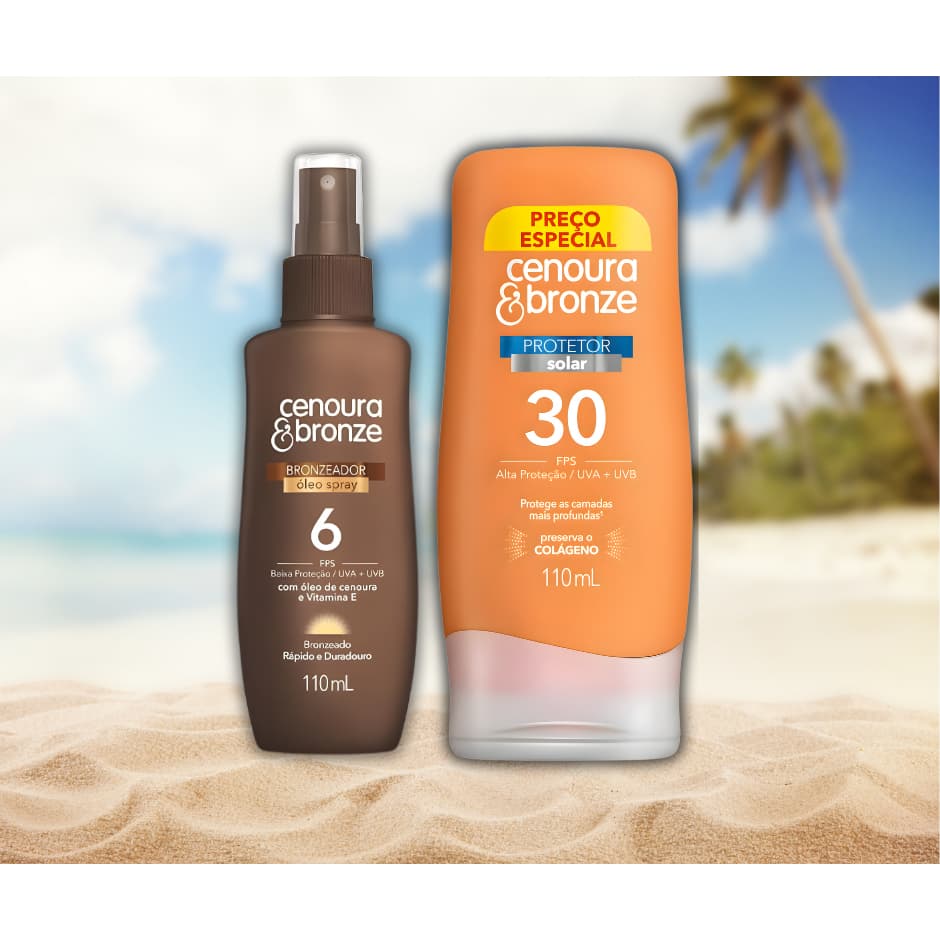 Kit Protetor Solar FPS 30 110 ml + Óleo Bronzeador FPS 6 110 ml Cenoura & Bronze