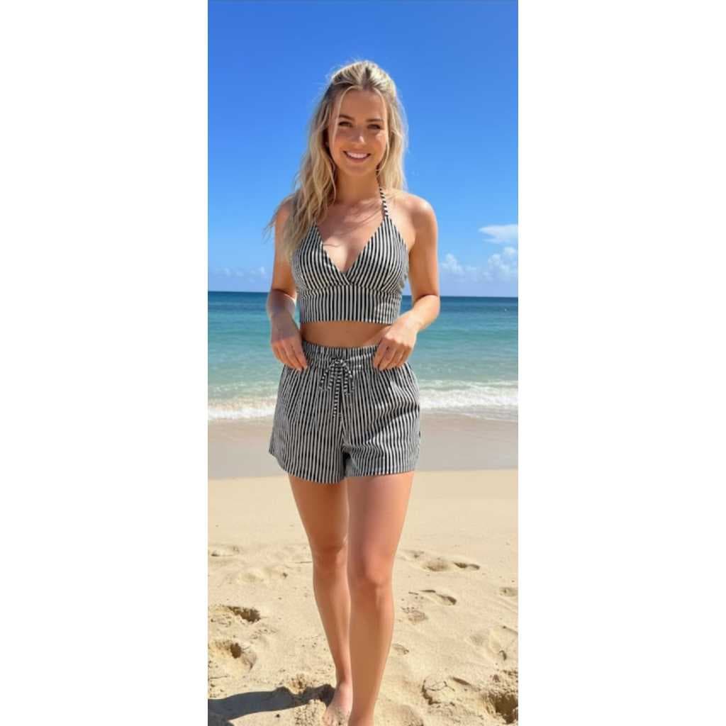 *SUPER QUEIMA DE ESTOQUE * \ PROMOÇÃO Conjunto Duna Listrado , Short e Croopt.