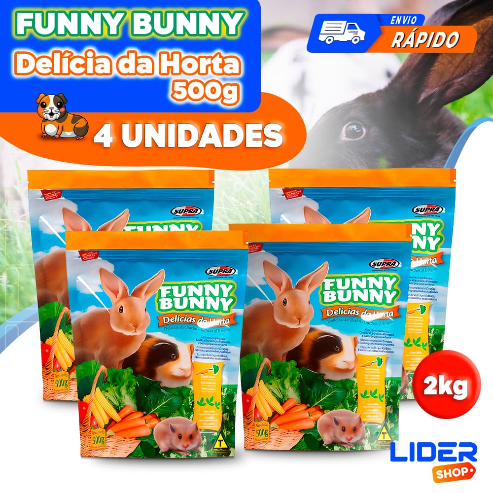 Kit 4 Ração Funny Bunny Delícias da Horta 500g – Ração Premium para Coelhos e Roedores