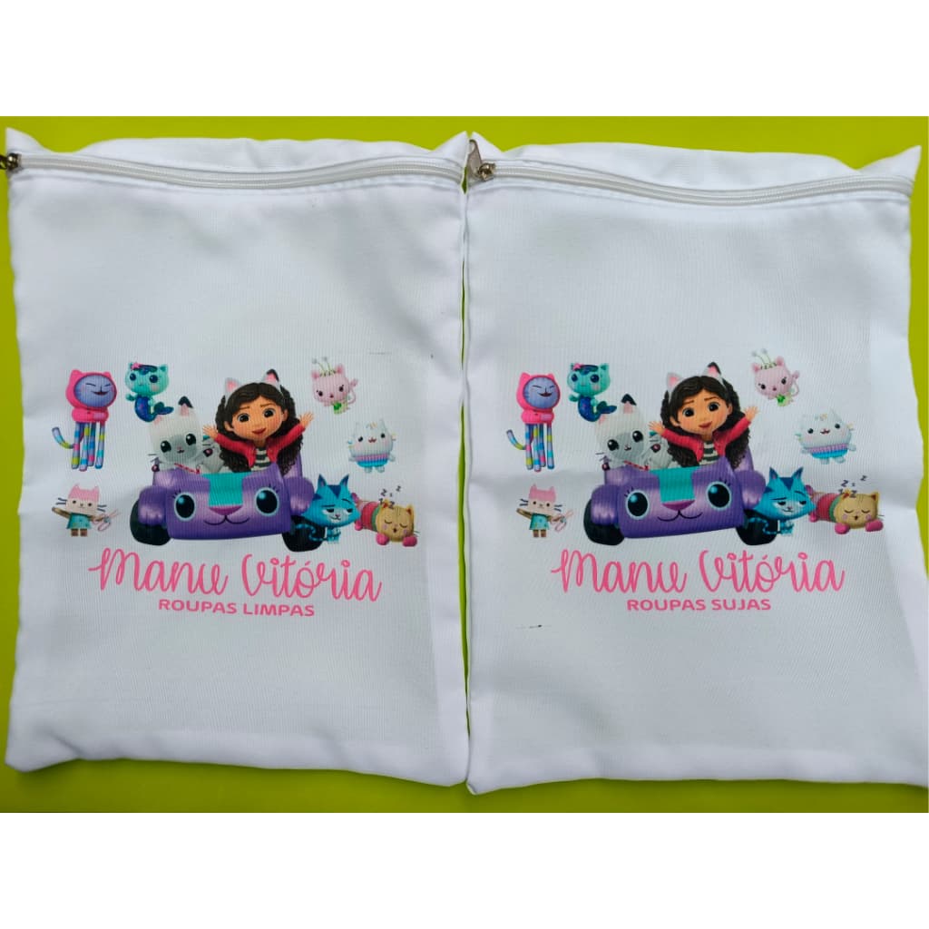 kit 2 Saquinhos organizador roupa limpa e roupa suja personalizado nome e temas variados
