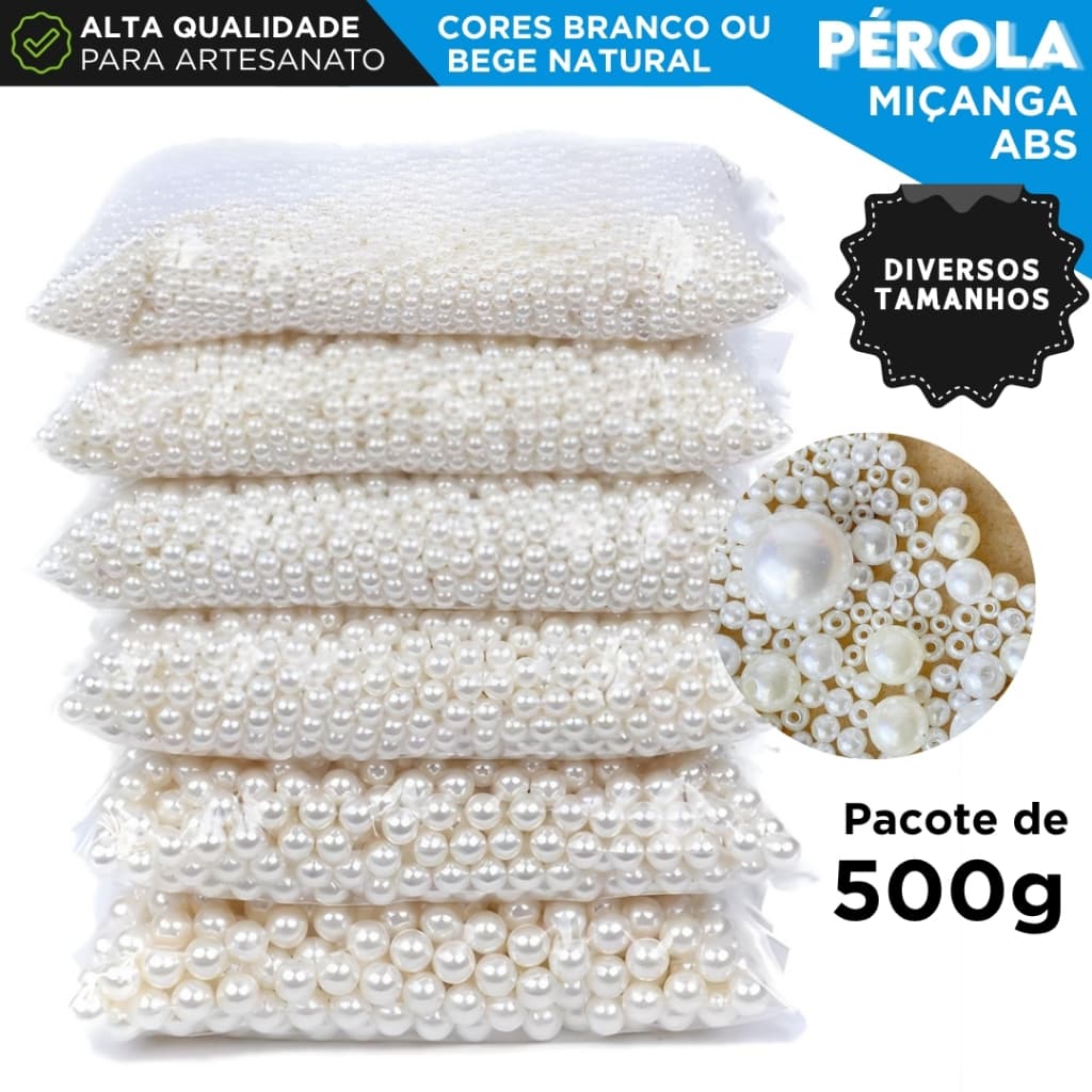 Pérola ABS Inteira Com Furo Para Artesanato - Pacote  Com 500 Gramas - CH