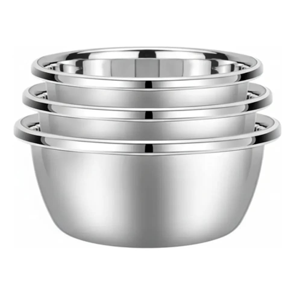 Tigela Bowl Redonda Aço Inox Conjunto 3 Peças N28 N30 N32 Prateado