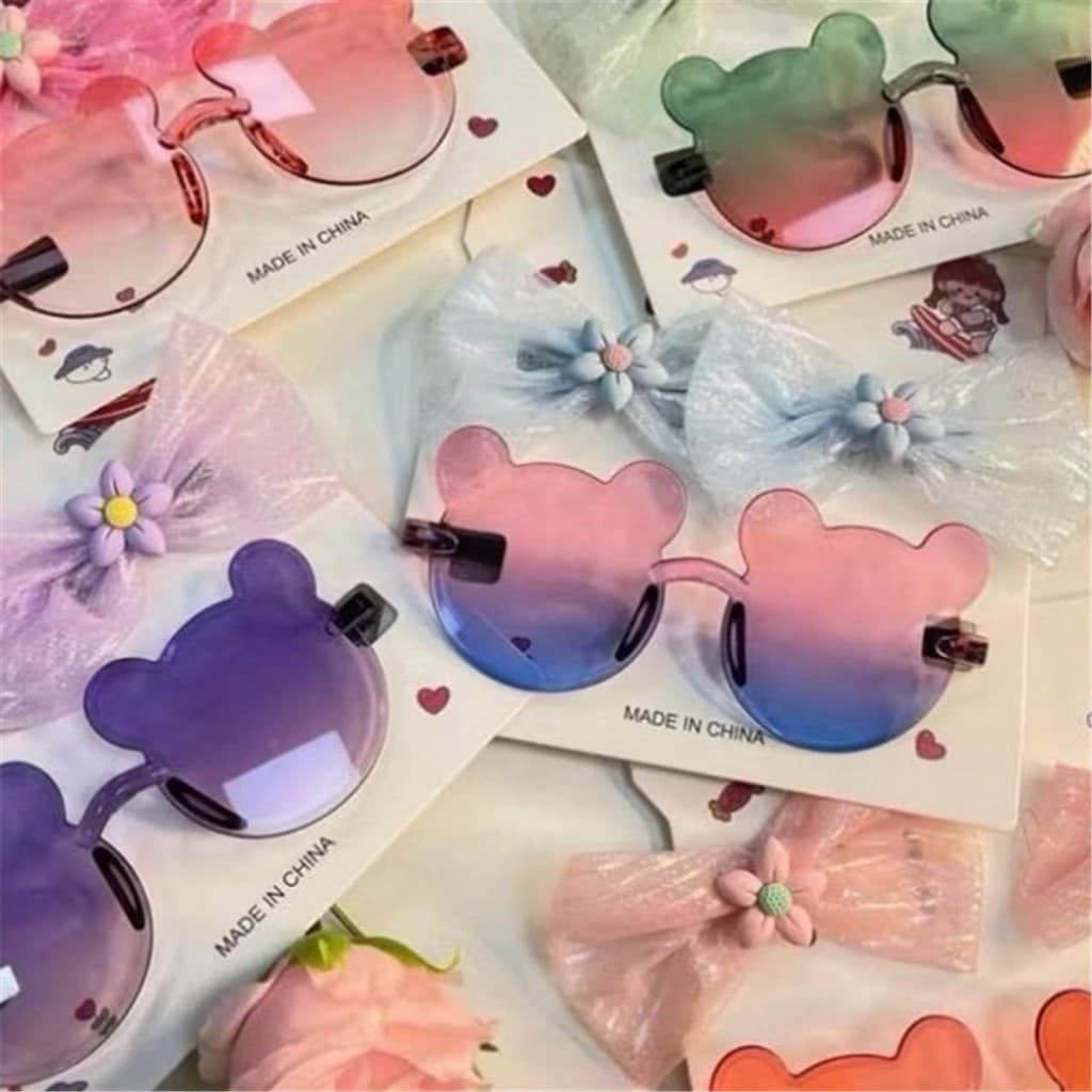 Kit infantil de 6pecas óculos de sol + par de presilhas bico de pato