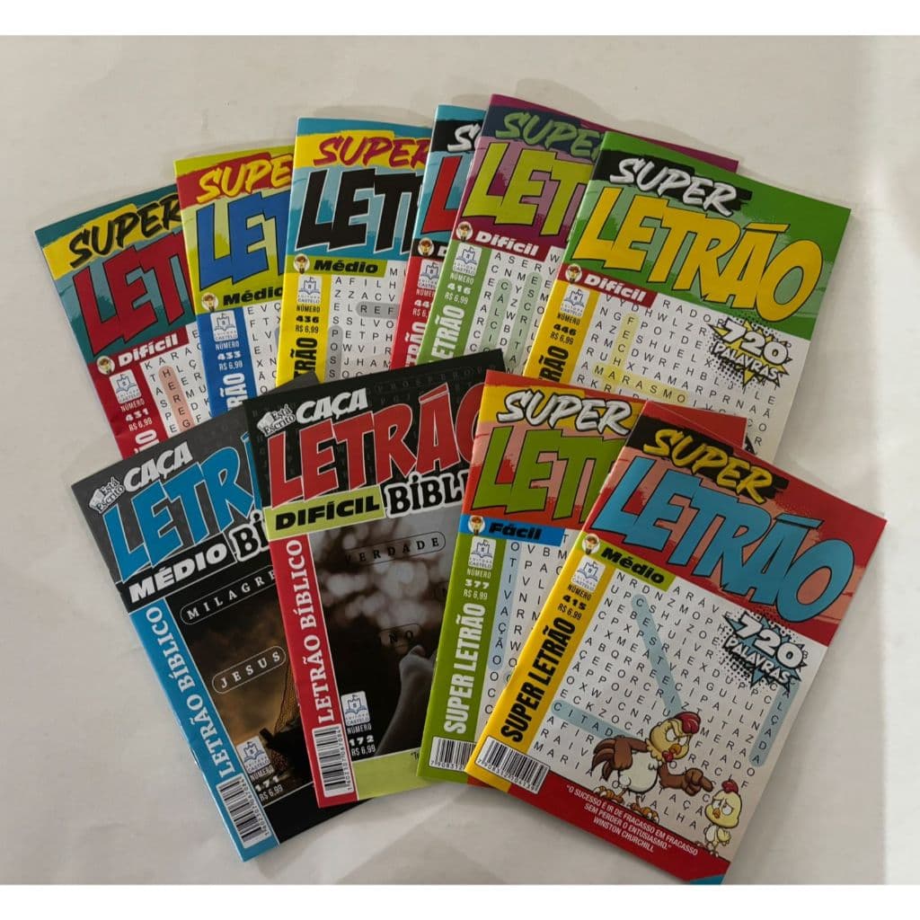 Kit 20 Caça Palavras Letrão Letra Grande Sem Repetição Revistas Passatempo Super Letrão