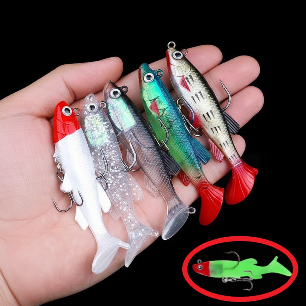 5 Iscas Artificiais Soft Shad Anzol Robalo Tucunaré Traíra