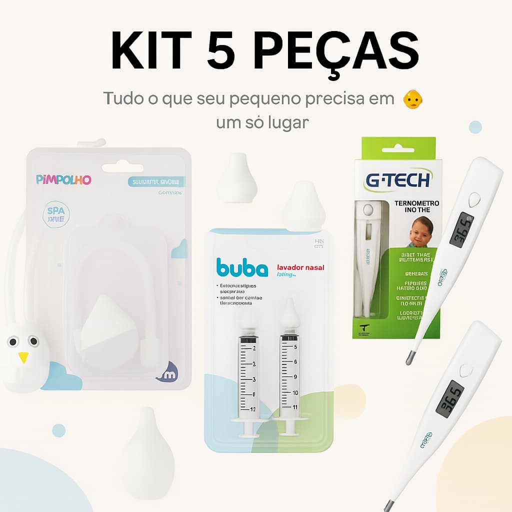 Kit Higiene Nasal Bebê |Termômetro Digital G-Tech + Aspirador + Lavador Nasal Buba Pimpolho