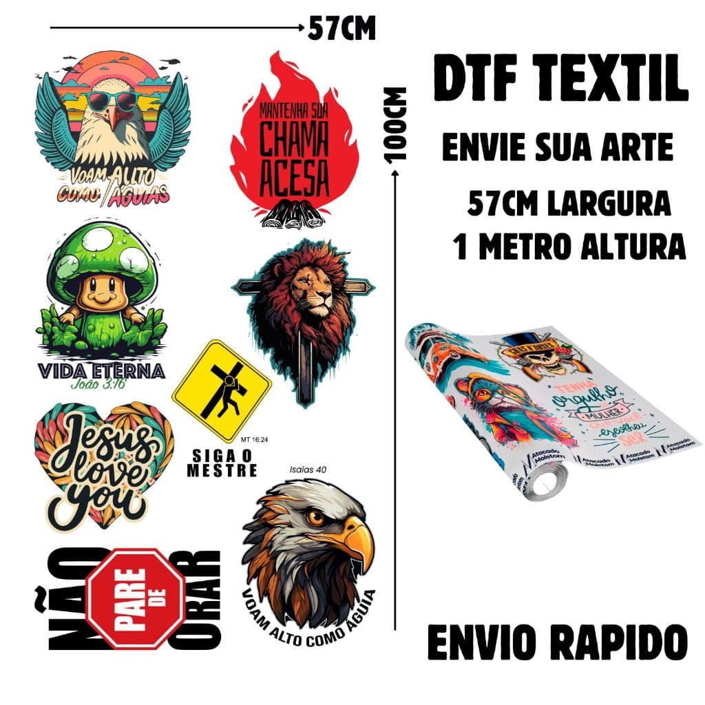 Impressão  DTF Textil  Para Estampa Camisetas e Tecidos Envie Sua Arte 57 Cm Largura 1 Metro