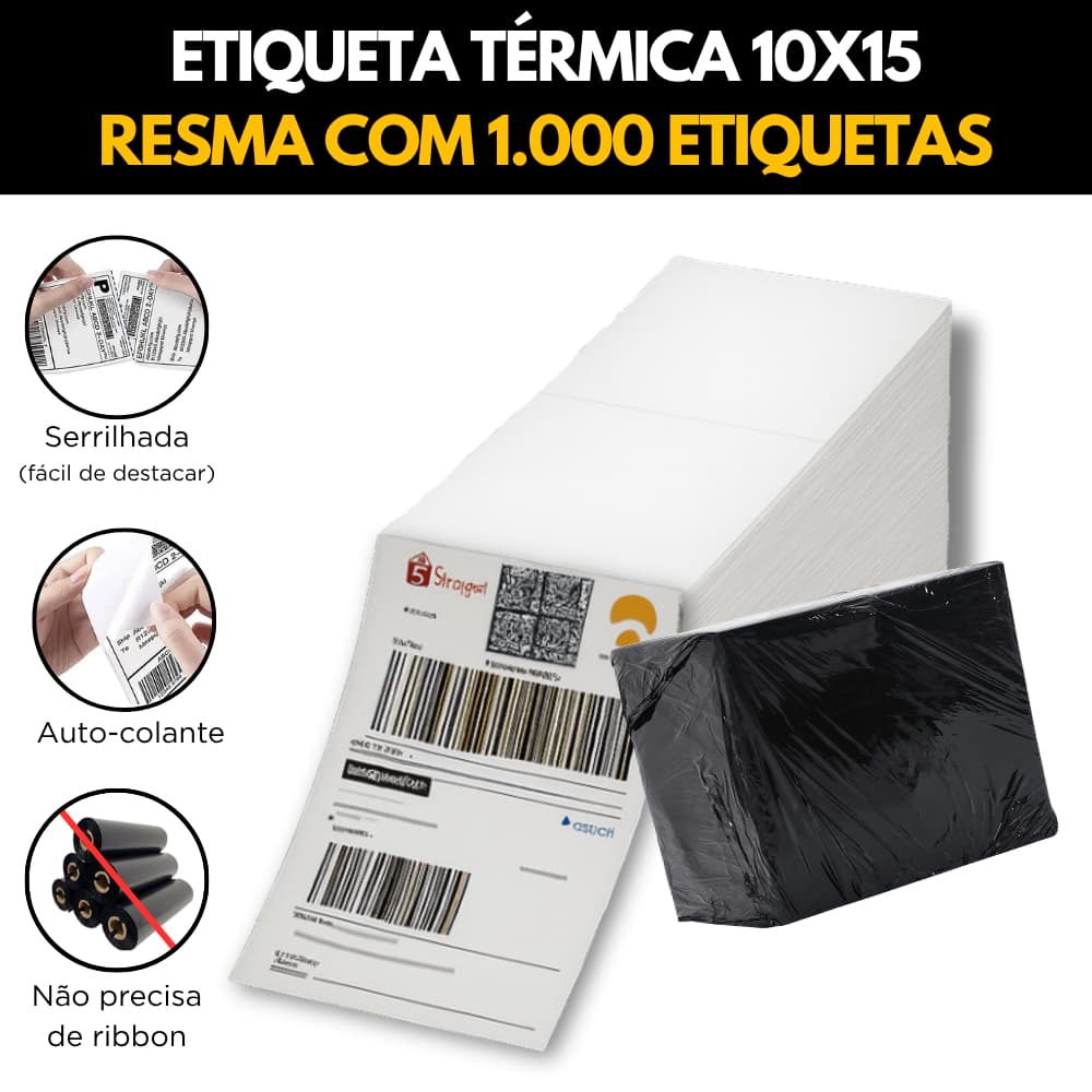 1000 Etiquetas Térmicas 10x15cm Formato Resma Barata