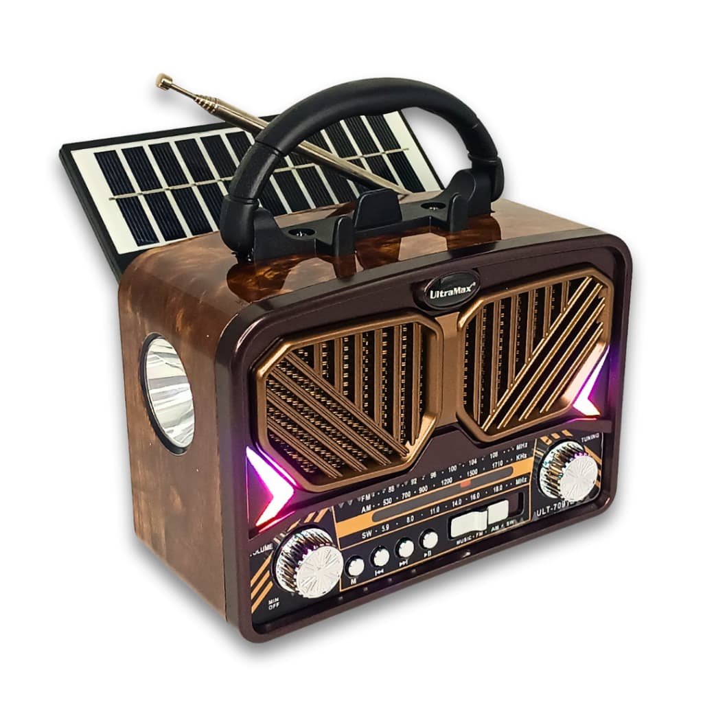 Rádio Retro Caixa de Som Bluetooth RGB Usb Sd Am Fm multimídia Carregador Placa Solar com Lanterna