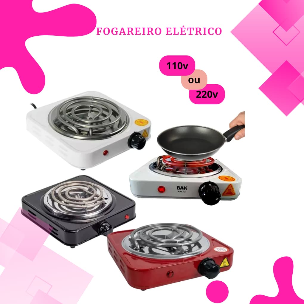 Fogao Fogareiro Eletrico 1000w 1 Boca Portatil Camping 110V - 220V