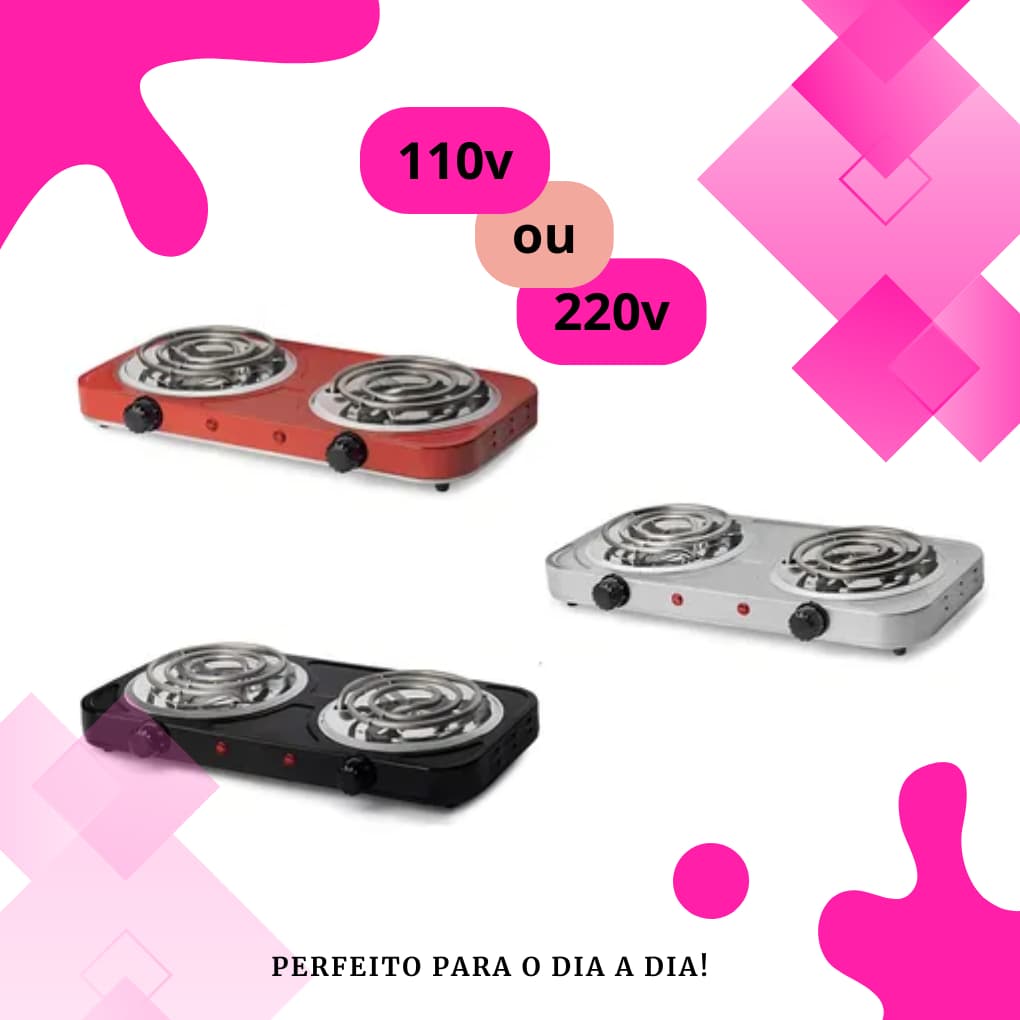 Fogareiro Elétrico 2 Bocas Portátil Camping Cooktop Cozinha 110v - 220v Viagem Premium