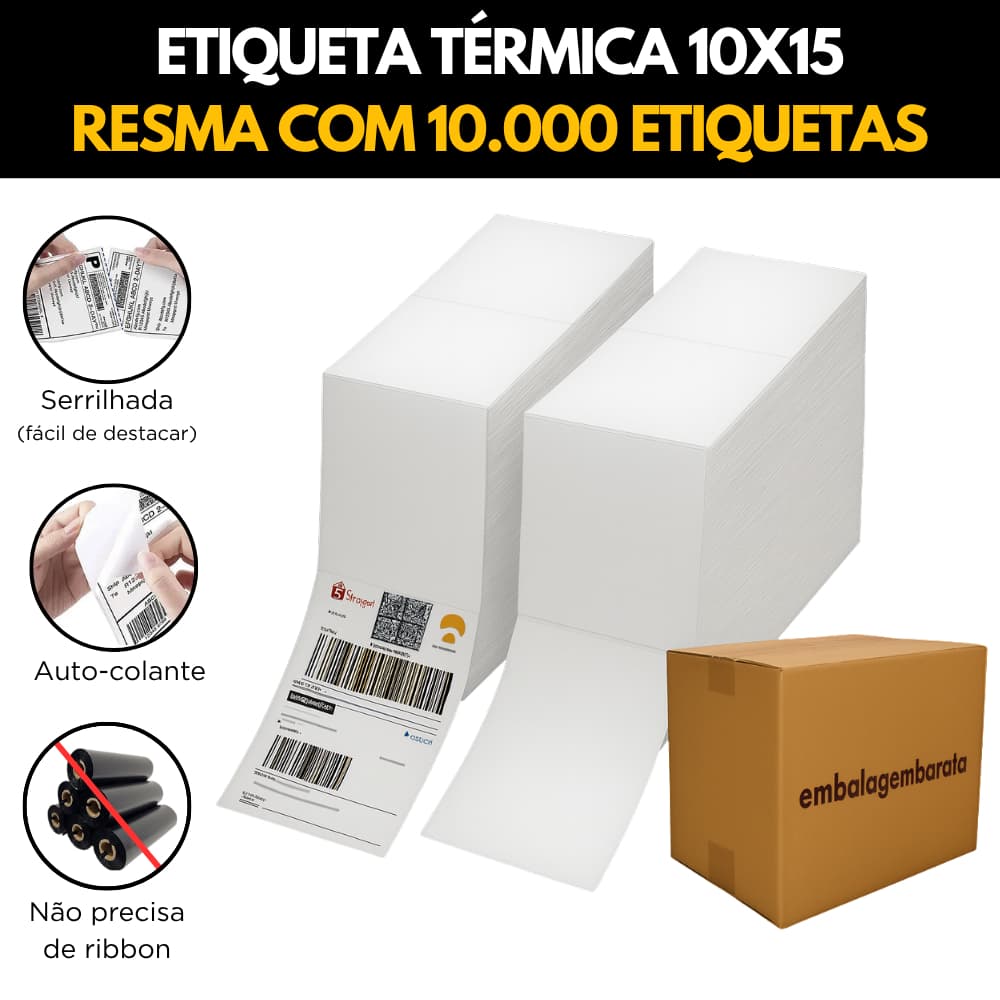 10 mil Etiquetas Térmicas 10x15cm Formato Resma Barata