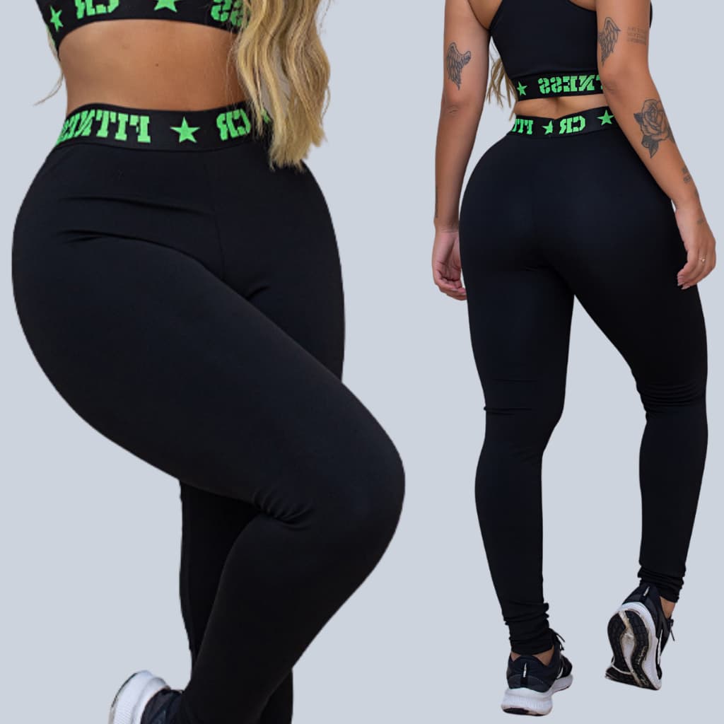 Calça Legging Academia Elastico Exposto Cintura Alta Feminina
