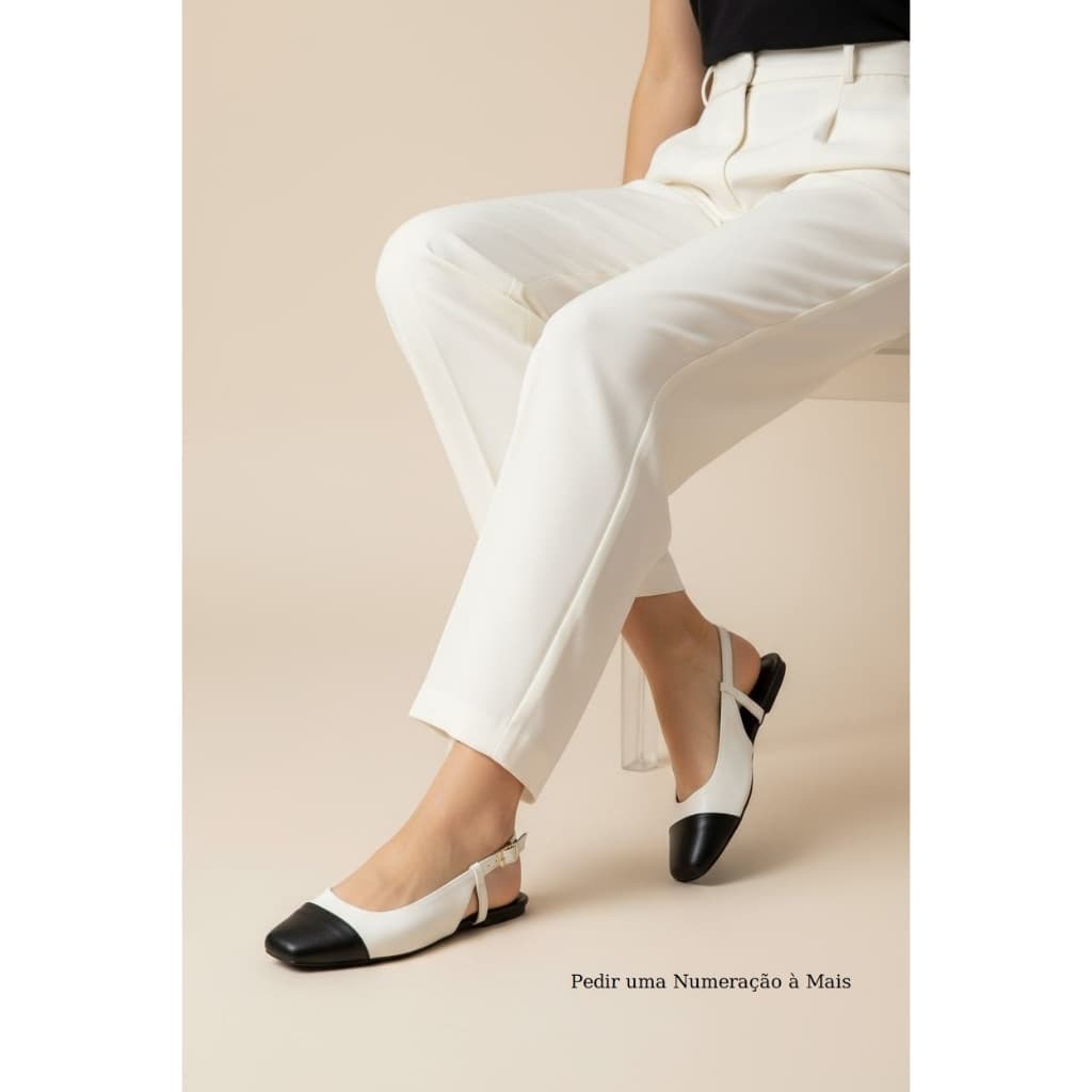 Sapatilha Feminina Confortável Luxo Elegante Sapato Feminino Slingback Mocassim Bico Quadrado Off White