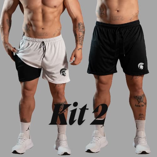 kit 2 Bermuda 2 em 1 Shorts Academia Treino Corrida Musculaçao