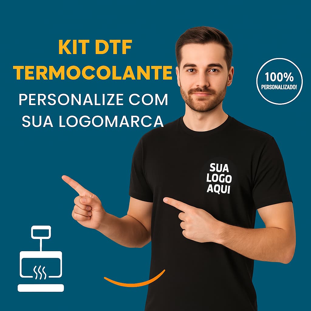 Etiqueta de Marca DTF Estampas Com Logo Empresa Termocolante Aplica Com Ferro Kit