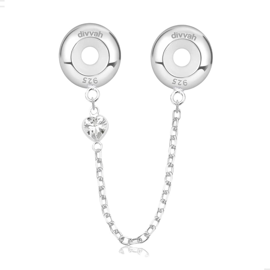 Trava Pega Ladrão com Coração Para Pulseira de Berloque Universal Prata 925 Legítima