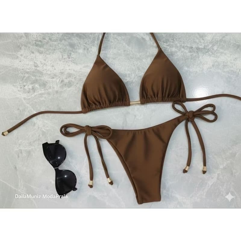 Biquíni Fio Duplo com Amarração Lateral – Top Cortininha Feminino Verão 2025