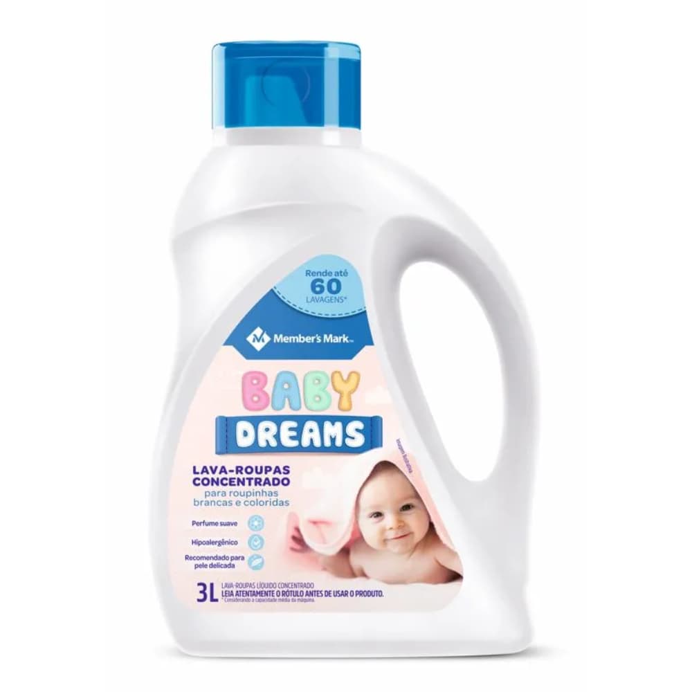 Sabão Líquido Baby Dreams 3L Members Mark – Hipoalergênico para Roupas de Bebê Delicadas
