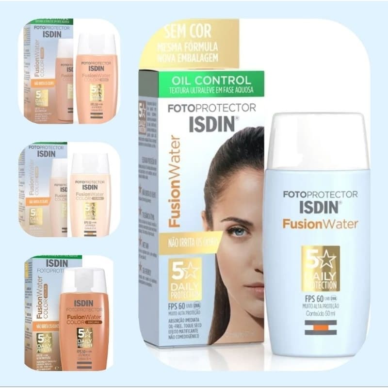 50ml Protetor Solar Facial Isdin Fotoprotector Fusion Water 5 Stars Escolha a Cor FPS60/FPS50 Proteção Diária Número 1