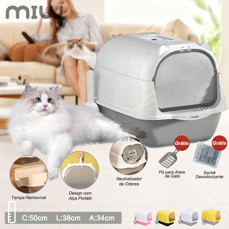 MIW Banheiro de gato Caixa de areia fechado grande completo filtro pá higiênica peneira bandeja
