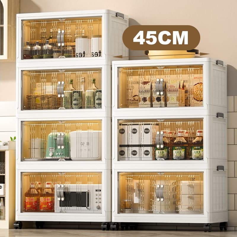 haosin Caixa Organizadora Armario Armazenamento Dobrável Empilhavel Com Porta Rodinhas Multiuso 3/4 Portas