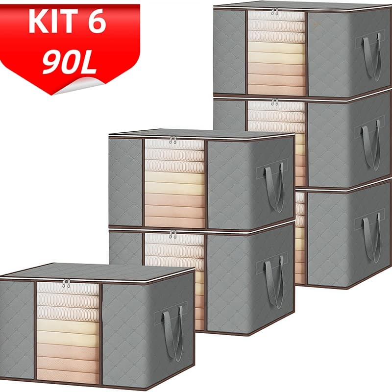 Caixa Organizadora 90L/35L para Roupas com Tampa – Anti-Poeira/Umidade/Insetos | Ideal para Cobertores e Casacos
