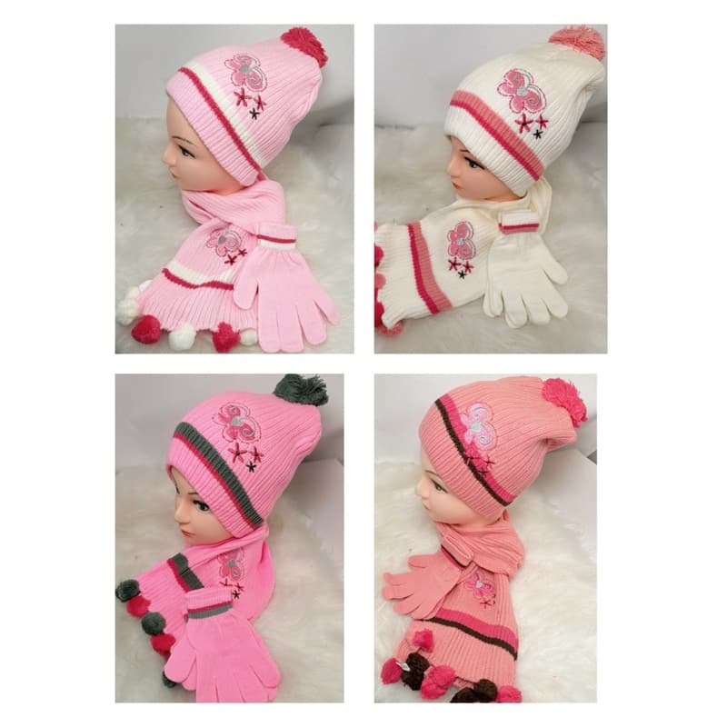 Kit Conjunto Touca cachecol e luva  Gorro Touca Juvenil Menina Menino C-99